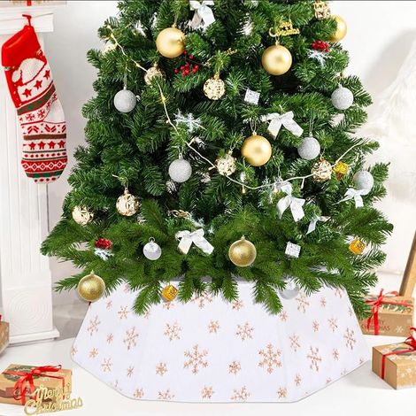 Weihnachtsbaumdecke, Weihnachtsbaumkorb, weiße Schneeflockenabdeckung für Weihnachtsbaumständer, faltbar, für Weihnachtsbaumschmuck (Champagnergold) (1/5)
