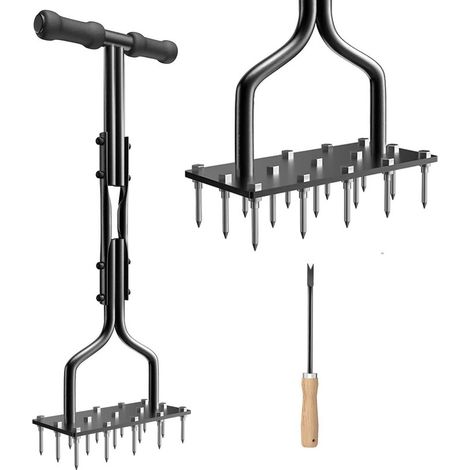 Aérateur à gazon manuel de 93 cm avec 15 pointes et outil de nettoyage, outil de jardinage résistant, poignée ergonomique et structure robuste (1/5)