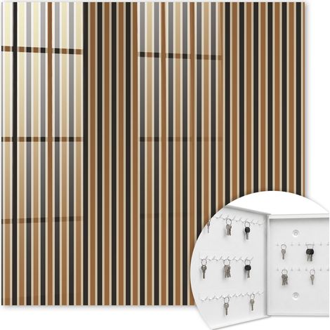 Armoire à clés - (30 cm x 30 cm) - Boîte à clés murale - Coffret de rangement pour clés - Couleur blanche - Ouverture vers la gauche - Pour maison et bureau - rayures minimalistes (1/5)
