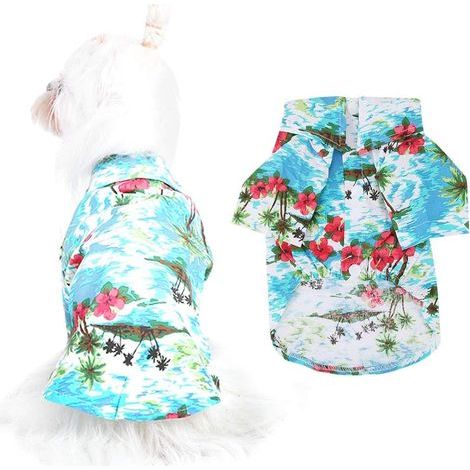 Chemise pour animal de compagnie style hawaïen – T-shirt pour chien élégant et respirant – Tenue d'été confortable pour la plage – Vêtement pour chiot – Taille M (Convient aux chiens et chats de petit (1/5)