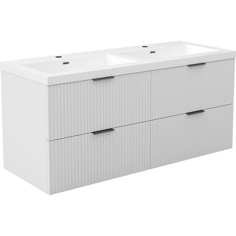 AICA Ensemble de meubles de salle de bain 120 cm Blanc - Avec 4 tiroirs + double vasque (1/5)