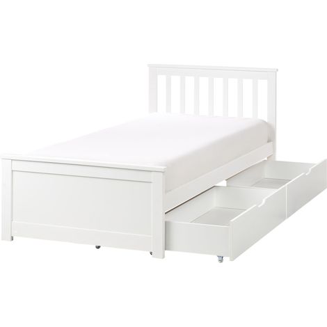 Bett mit Schubladen Kiefernholz OLENDON 90 x 200 cm Weiß