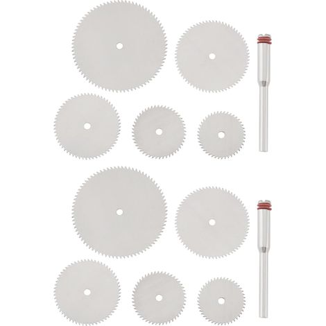 Lot de 10 lames de scie à tronçonner en acier inoxydable de 16 mm, 18 mm, 22 mm, 25 mm, 32 mm de diamètre avec 2 mandrins de 3 mm, compatibles avec les outils rotatifs (1/5)