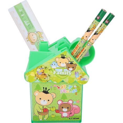 Petit porte-crayons mignon en forme de maison, porte-stylo de bureau, cadeau de papeterie pour enfants (vert) (1/5)