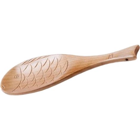 Cuillère service bois forme poisson long manche, non toxique robuste pour riz/soupe