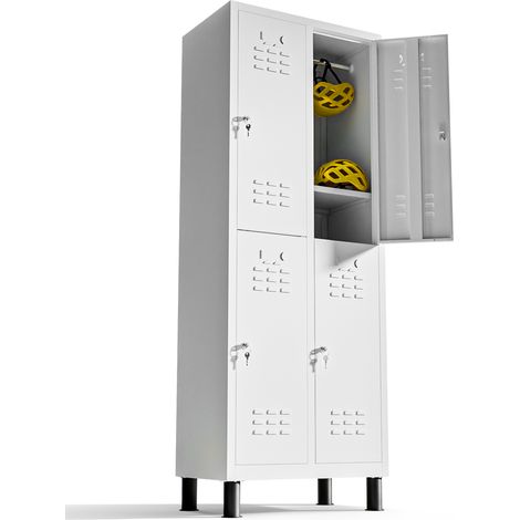 Vestiaire metallique à 4 portes Casier 180x65x40cm pour votre atelier ou votre bureau Casier metallique serrure (Blanc) (1/5)