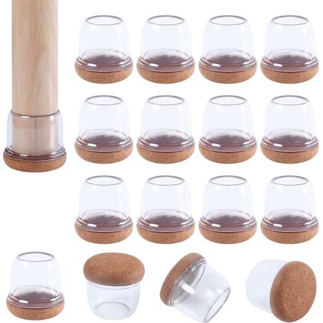 Protectores de suelo de silicona transparente mejorados para patas de s，16 tapas de silicona para patas de sillas con fieltro envolvente，silicona (1/5)