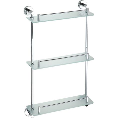 X-ROUND E triple étagère en verre avec rail 380x675x130mm, chromé (1/2)
