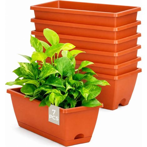 Lot de 7 jardinières rectangulaires en Plastique avec Trous Drainage Plateaux Rebord fenêtre terrasse Porche décoration Rouge 43 cm (1/5)