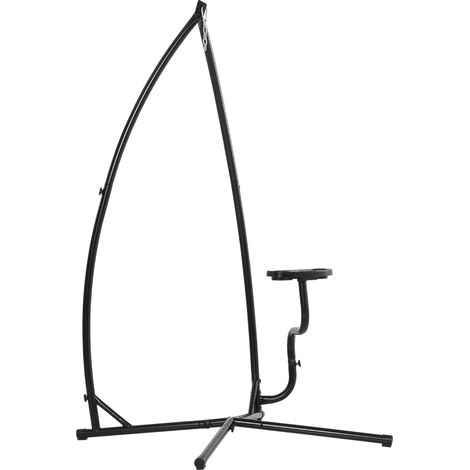 Support pour fauteuil suspendu noir 190 cm avec table d'appoint en métal, capacité 120 kg, design pratique pour terrasse et jardin détente