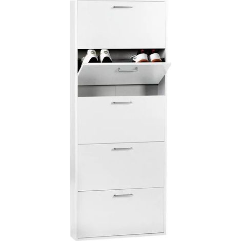 Scarpiera Salvaspazio 5 Ante 15 Paia 65x15x164 cm in Truciolare Nobilitato Bianca (1/5)