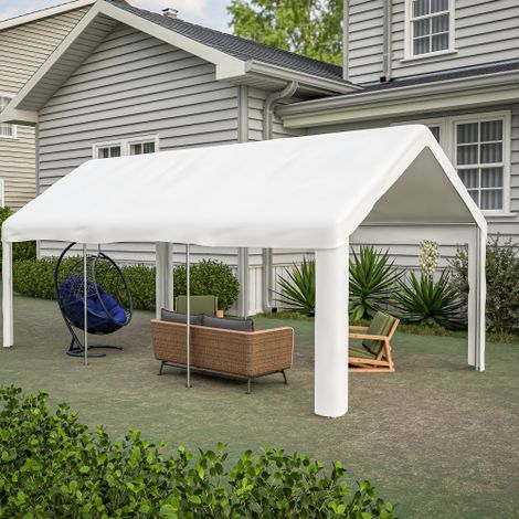 Carport, garage tente voiture tunnel 3x6 m double entrée, bâche PE Oxford imperméable, structure acier renforcé, blanc