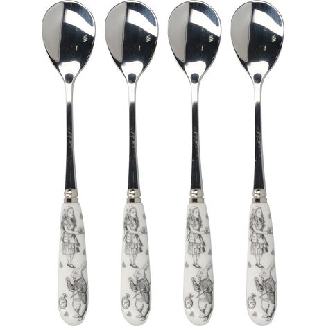 V&ampA Alice nel Paese delle Meraviglie - Cucchiai in acciaio inox con manici decorativi dedi porcellana, 15,5 cm, colore bianco (1/4)