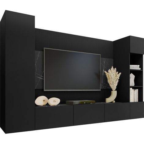 Conjunto de salón Comfivo Salix IV, Negro + Mármol negro