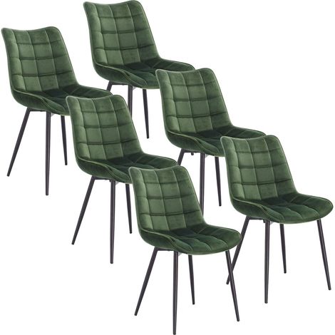 WOLTU Pack de 6 Sillas de Comedor Asiento de Terciopelo Silla Diseño Silla Tapizada Estructura Metálica Sillón con Respaldo Silla de Cocina Verde Oscuro (1/5)