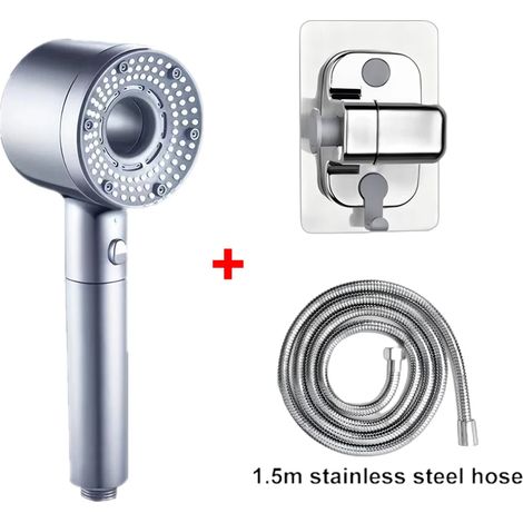 (Ensemble bleu clair) Pommeau de douche réglable 5 jets, grand débit, filtre, mitigeur haute pression pour économie d'eau, accessoires de salle de bain (1/5)