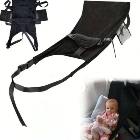 Repose Pied Avion, Léger Pliable Lit Avion Enfant, Tissu Doux Lit Bebe Voyage, pour Les Voyage Enfant, Le Sommeil des Tout-Petits (Noir) (1/5)