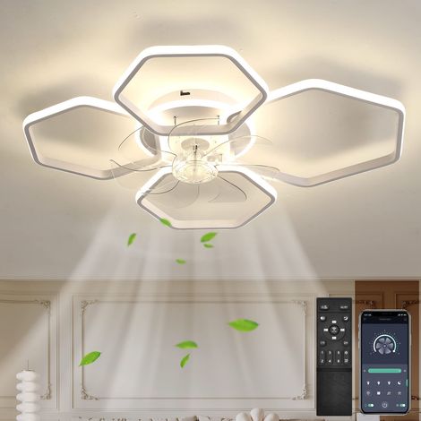 Ventilateurs de plafond 115 W avec lumières, plafonnier à intensité variable avec télécommande et contrôle APP, ventilateur de plafond encastré, 77 cm (1/5)