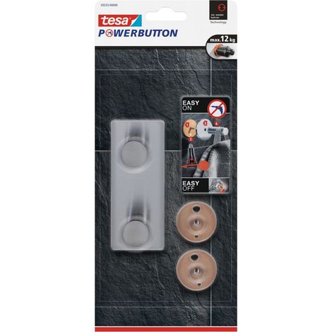 tesa Powerbutton Classic Doppelhaken, Edelstahl, bis 12kg (1/2)