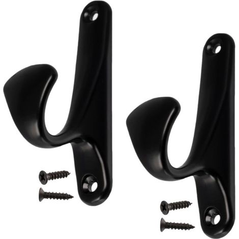 Lot de 2 Patères murales 90x25x47 mm - crochet/cintre porte-manteau chapeau peignoir salle de bain serviette douche WC buanderie - en métal - couleur noir
