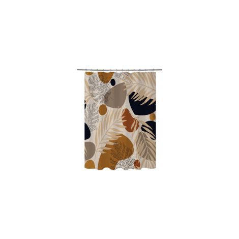 Cortina de ducha estilo boho de 180x180 cm, color marrón, con un moderno estampado abstracto de hojas de palmera, lavable. - Crezuo (1/4)