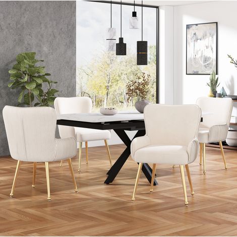 Set di 4 sedie da pranzo in velluto beige e dorato con braccioli HAVRYA (1/5)