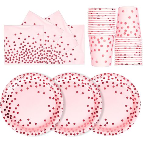 Vaisselle Jetable Or Rose - 72 Pièces - Papier Épais - Pour 24 Invités - Anniversaire et Fête (1/5)
