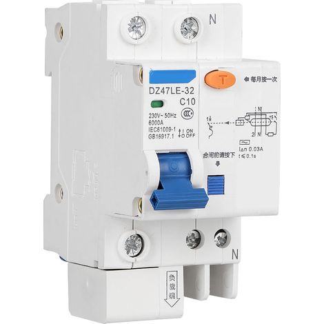 Disjoncteur différentiel DZ47LE 32 1P+N 10A avec protection contre les surintensités et les fuites de courant (1/5)
