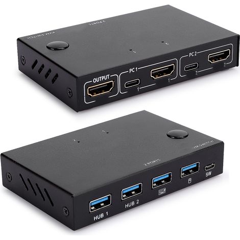 Répartiteur/commutateur HDMI 4K 2 entrées/1 sortie USB noir pour souris/clavier (1/5)