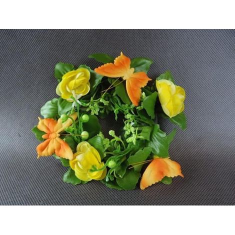 Decorazione a forma di candela gialla con farfalle arancioni - Diametro 8 cm, Dimensioni 15 cm (1/2)