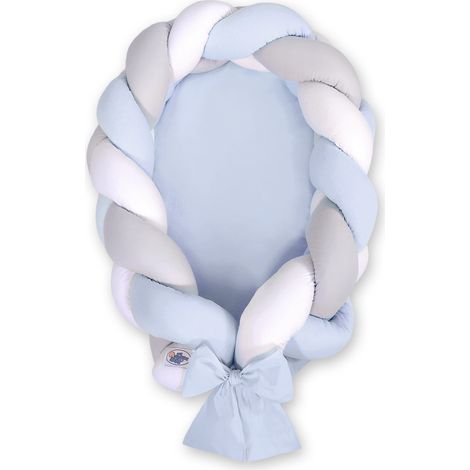 Coccolone intrecciato 2 in 1 per neonati: bianco, grigio e blu (1/2)