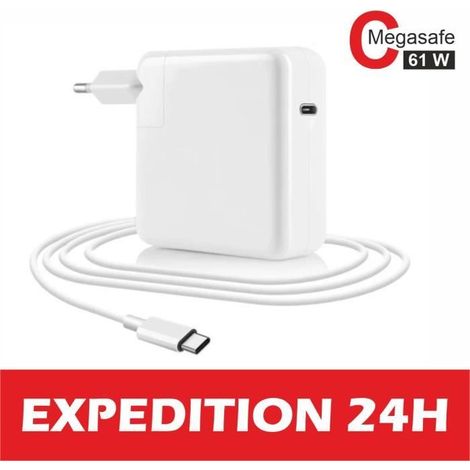Chargeur USB C - 61W - Macbook Pro/Air - Smart PD - Blanc - Adaptateur secteur