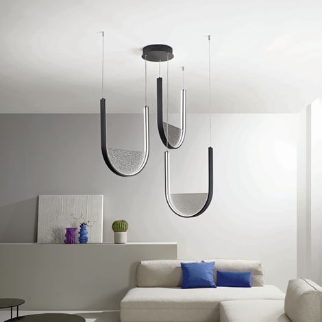 Lampada a sospensione 90 cm 3 Luci LED LOTUS con inserto in vetro granigliato FUME' (1/2)