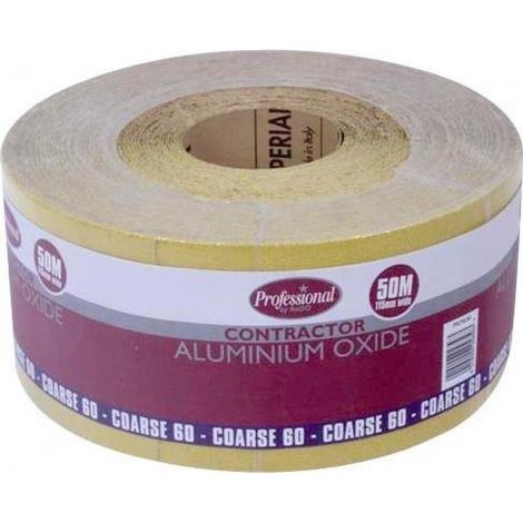 ProDec 50m Rotolo 60 Grit Grana grossa Giallo Ossido di alluminio Carta abrasiva per la levigatura di legno, vernice, gesso, stucco, metallo e altro, carta abrasiva larga 115mm (1/2)
