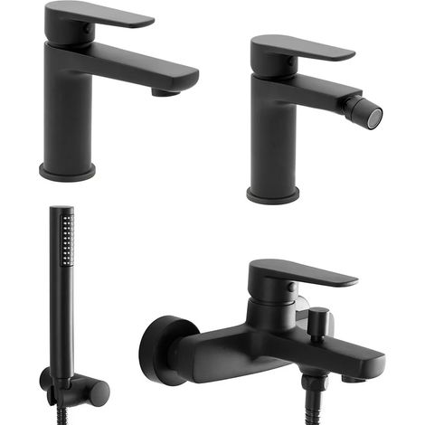 Set miscelatori lavabo bidet e vasca con doccino nero opaco Erika (1/5)