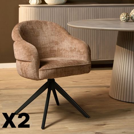 Chaise pivotante tissu cannelle chenille pied noir (x2) CORTINA (1/5)