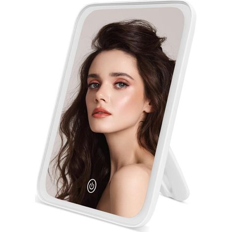Blanc Miroir de Maquillage Lumineux Portable, Miroir de Table avec 37 LED Lumière et Écran Tactile, Miroir de Bureau avec 3 Types de Lumières et Câble USB pour Maquillage et Rasage (1/5)