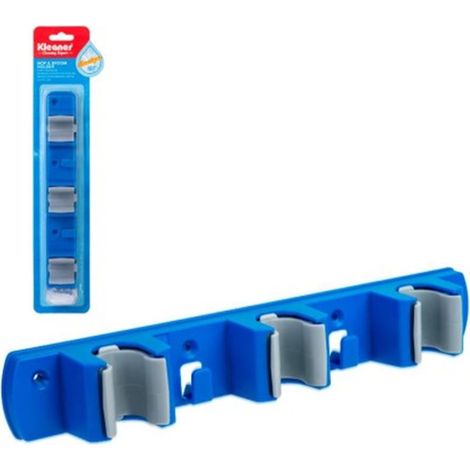 Supporto per scopa triplo Kleaner, blu, 3 supporti e 2 ganci, materiale ABS (1/5)