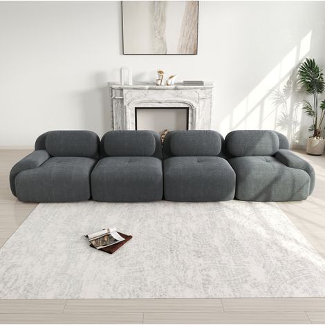Sofá modular de esquina 388x103x75 cm gris en pana sin estructura con espuma 32D y uso inmediato (1/5)
