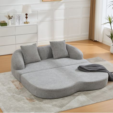 Sofá cama 2 plazas 157x84x65 cm de chenilla gris claro, compacto FloraGrace (1/5)