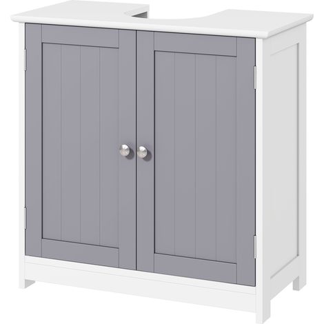 Meuble sous lavabo 2 portes avec étagère gris blanc 60x30x60 cm