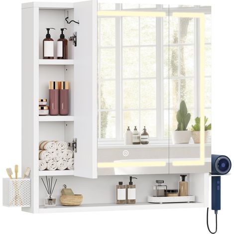 Armoire de Salle de Bain Miroir LED, Prises Électriques, Mural (1/5)