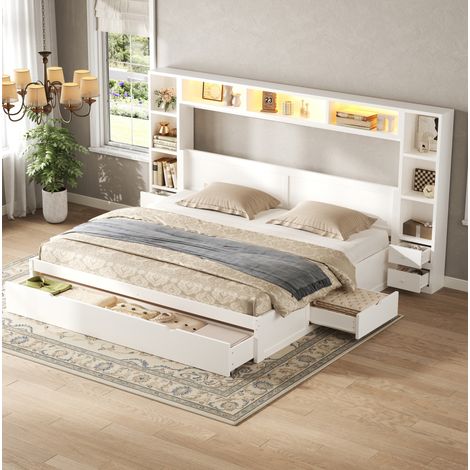 MEUBLIV Bett 180x200 cm Weiß MDF mit Stauraum und LED, ohne Matratze (1/5)