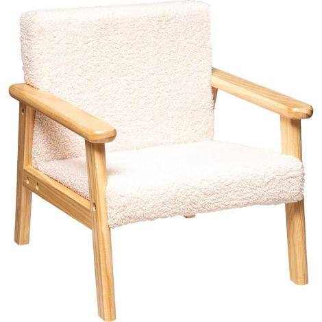 Fauteuil enfant – Blanc cassé – 43 x 43 x 46 cm – Bois et tissu – Confortable et sécurisé (1/4)