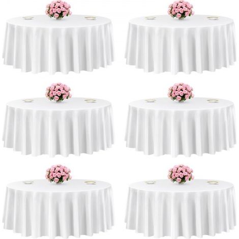 Manteles Redondos de 3048 mm, Elegantes y Versátiles, Resistentes a las Arrugas, Lavables a Máquina, de Poliéster, para Fiestas, Bodas, Banquetes y Eventos Formales, Color Blanco, 6 uds (1/5)