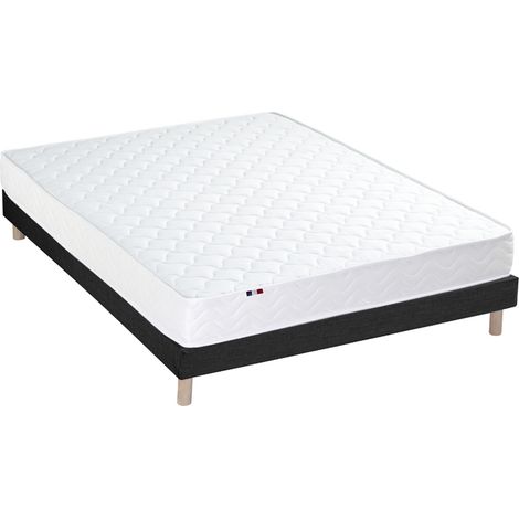 Ensemble matelas ressorts ensachés SPECTRE + Sommier tapissier 140 x 190 cm Sommier Noir (1/5)