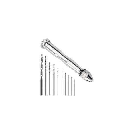 Coffret de 10 forets à main, perceuse à main avec 10 forets hélicoïdaux de 0,8 à 3,0 mm, mini-forets pour bijoux, mini-forets pour modélisme, outils de perçage pour le modélisme DIY (argenté) (1/5)