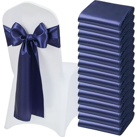 Nœud de Chaise en Satin Bleu Marine 50 Pièces, Bandeau de Chaise de 17 x 275 cm, Facile à Nouer, Ceinture de Décoration pour Mariage, Cérémonie, Fête et Banquet (1/5)
