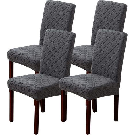 Lot de 4 housses de chaise extensibles, amovibles et lavables, pour la maison, la cuisine, l'hôtel et le restaurant (4 pièces, gris) (1/5)