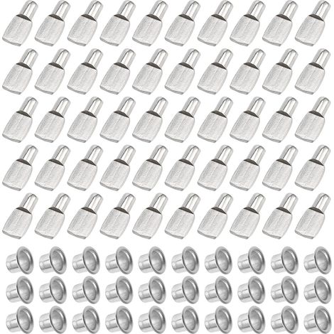 AIDUCHO Taquet Etagere, 50 Pièces Metal Nickelé Acier Inoxydable Taquets pour Étagères pour Armoire à Meubles Support De Bureau Accessoires (5mm) (1/4)